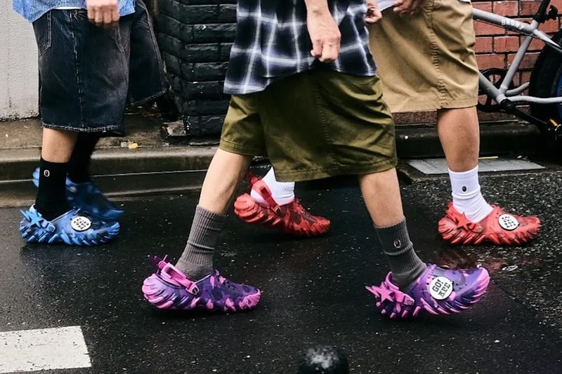 BAPE and Crocs Reunite for a Rugged Echo RO Clog Pack blue purple red camo Powder Blue/Blue Camo, Purple Camo/Grapeberry, Red Camo/Flame jibbitz a bathign ape 213140-4SN, 213140-5BV, 213140-8C1