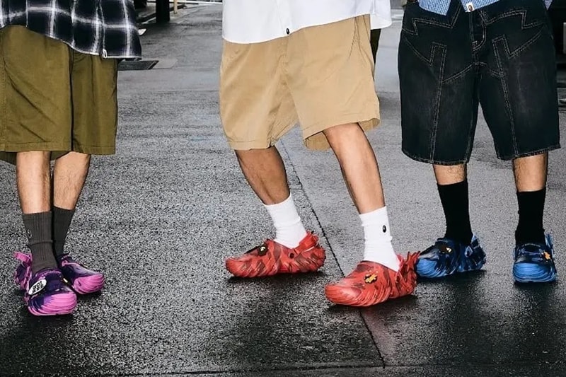 BAPE and Crocs Reunite for a Rugged Echo RO Clog Pack blue purple red camo Powder Blue/Blue Camo, Purple Camo/Grapeberry, Red Camo/Flame jibbitz a bathign ape 213140-4SN, 213140-5BV, 213140-8C1