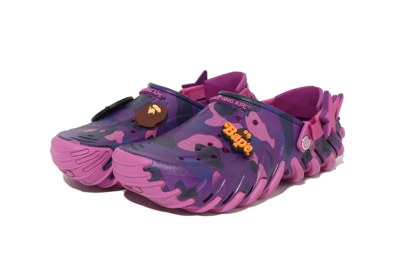 BAPE and Crocs Reunite for a Rugged Echo RO Clog Pack blue purple red camo Powder Blue/Blue Camo, Purple Camo/Grapeberry, Red Camo/Flame jibbitz a bathign ape 213140-4SN, 213140-5BV, 213140-8C1