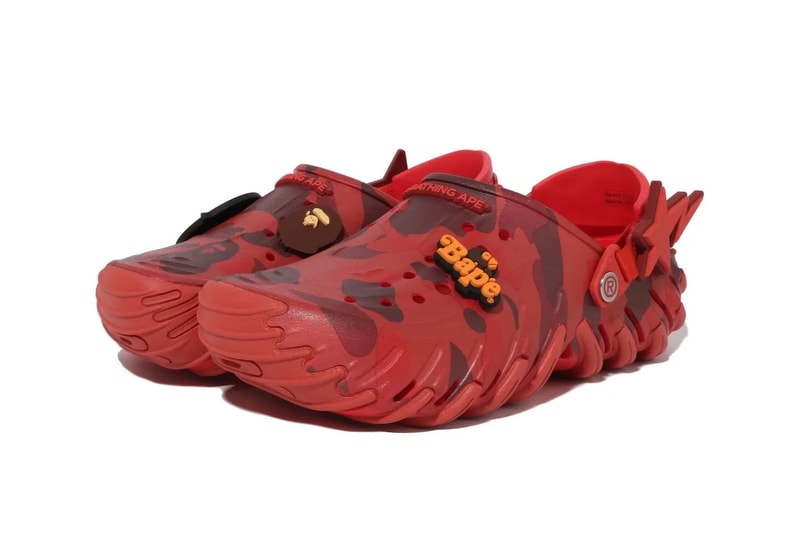 BAPE and Crocs Reunite for a Rugged Echo RO Clog Pack blue purple red camo Powder Blue/Blue Camo, Purple Camo/Grapeberry, Red Camo/Flame jibbitz a bathign ape 213140-4SN, 213140-5BV, 213140-8C1