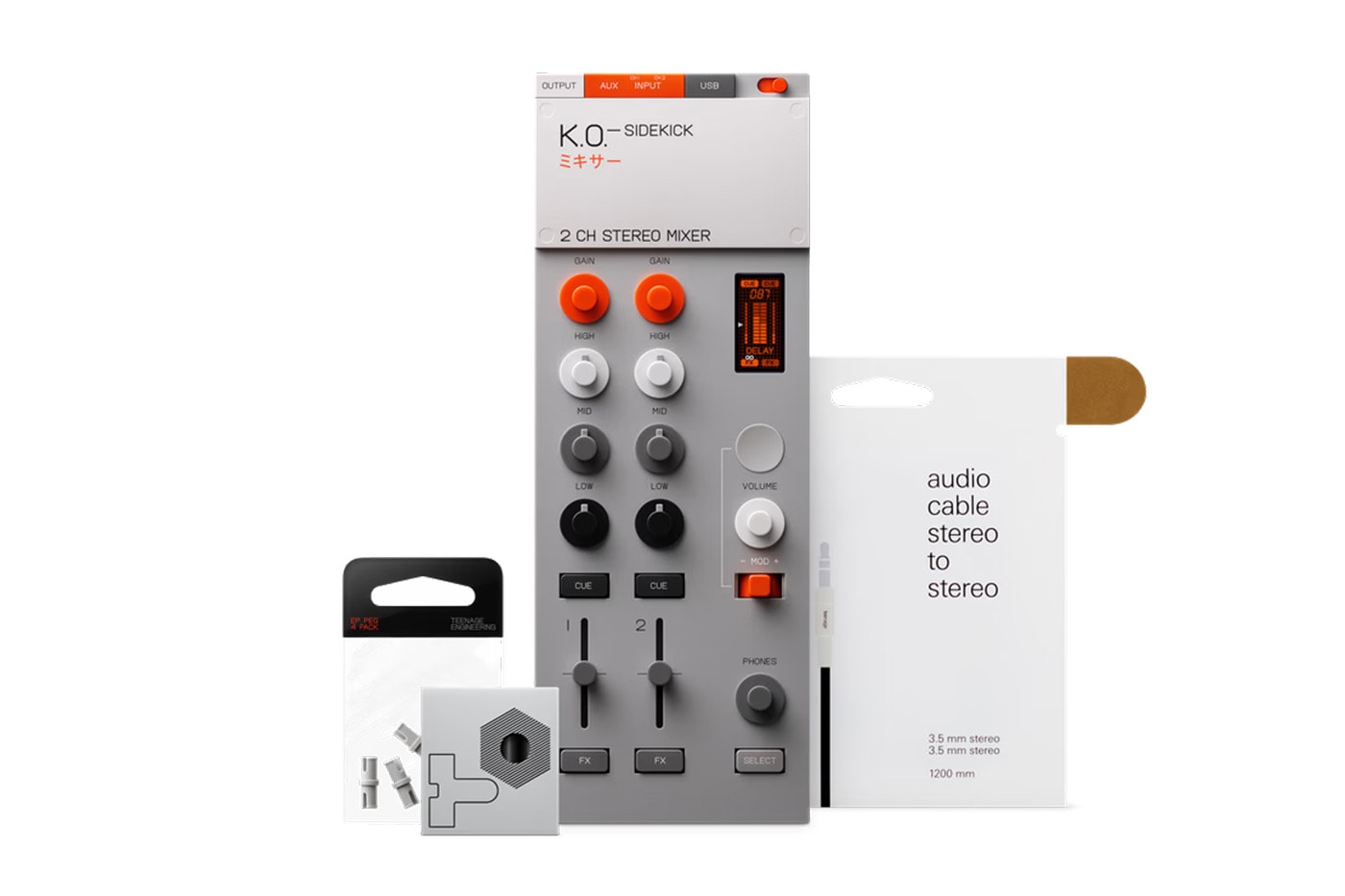 Teenage Engineering EP-136 K.O. Sidekick compact stereo mixer with EP-series sampler attached