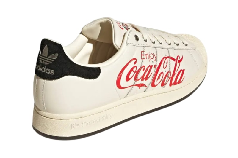 Coca-Cola x adidas Originals Superstar II in white leather with cream and red accents, featuring Coca-Cola Classic script branding on the side panel - detail view 3
