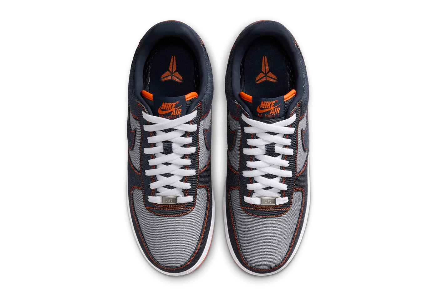 Kobe Bryant x Nike Air Force 1 Low Protro "Denim" IM1980-400 Release Info Obsidian/Safety Orange-White snkrs app
