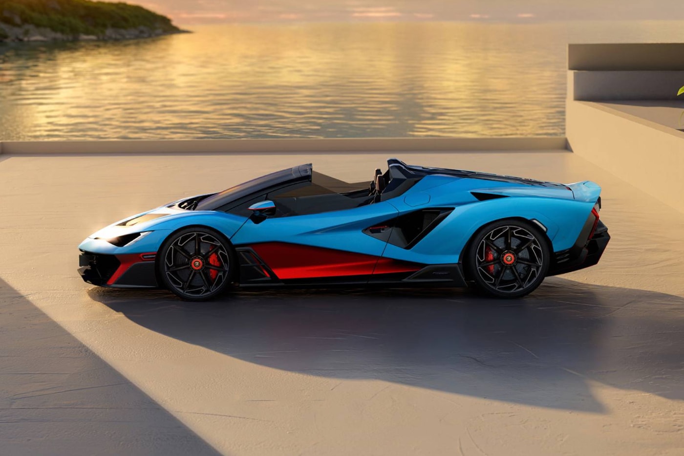 Lamborghini Fenomeno Roadster in Blu Cepheus and Rosso Mars triple-tone finish