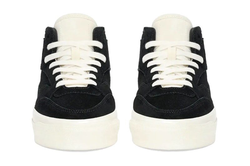 JJJJound x Vans Half-Cab deconstructed sneaker with stripped padding and nylon tongue detail, shown in black and burgundy colorways - detail view 5