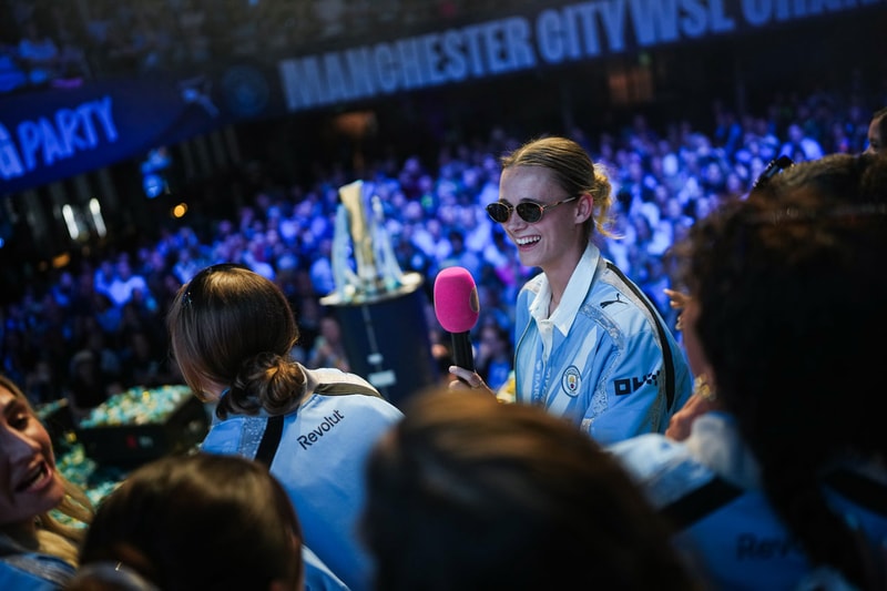 manchester city women puma super league homecoming victory trophy lift event celebration alex greenwood khadija shaw Ayaka Yamashita Andrée Jeglertz albert hall decade title