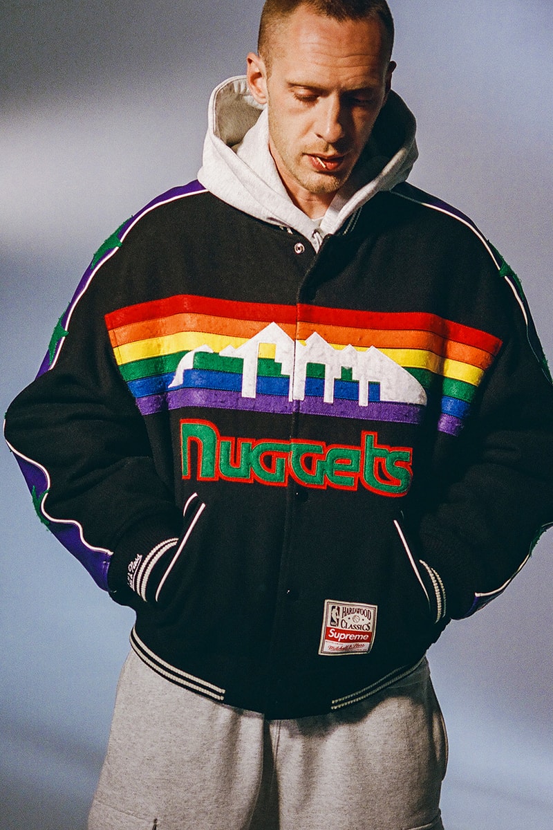 Mitchell & Ness x Supreme Spring 2026 Collaboration mlb nba Atlanta Braves, Houston Astros, Denver Nuggets and Washington Bullets Hooded Satin Varsity Jacket, Wool Varsity Jacket, Sweater, Basketball Jersey, Hooded Sweatshirt, Jean, Sweatpant, Denim Short, Basketball Short, New Era and Headband
