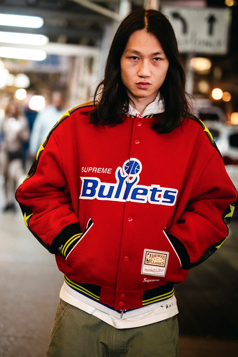 Mitchell & Ness x Supreme Spring 2026 Collaboration mlb nba Atlanta Braves, Houston Astros, Denver Nuggets and Washington Bullets Hooded Satin Varsity Jacket, Wool Varsity Jacket, Sweater, Basketball Jersey, Hooded Sweatshirt, Jean, Sweatpant, Denim Short, Basketball Short, New Era and Headband
