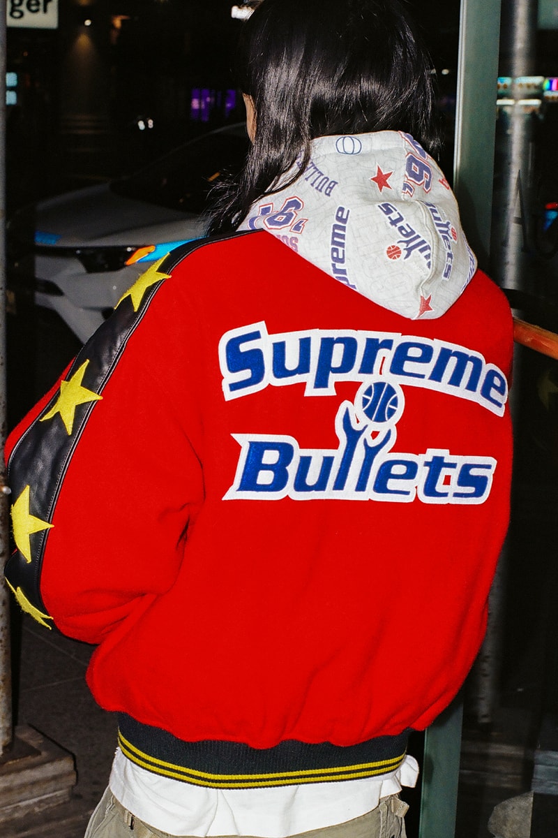 Mitchell & Ness x Supreme Spring 2026 Collaboration mlb nba Atlanta Braves, Houston Astros, Denver Nuggets and Washington Bullets Hooded Satin Varsity Jacket, Wool Varsity Jacket, Sweater, Basketball Jersey, Hooded Sweatshirt, Jean, Sweatpant, Denim Short, Basketball Short, New Era and Headband