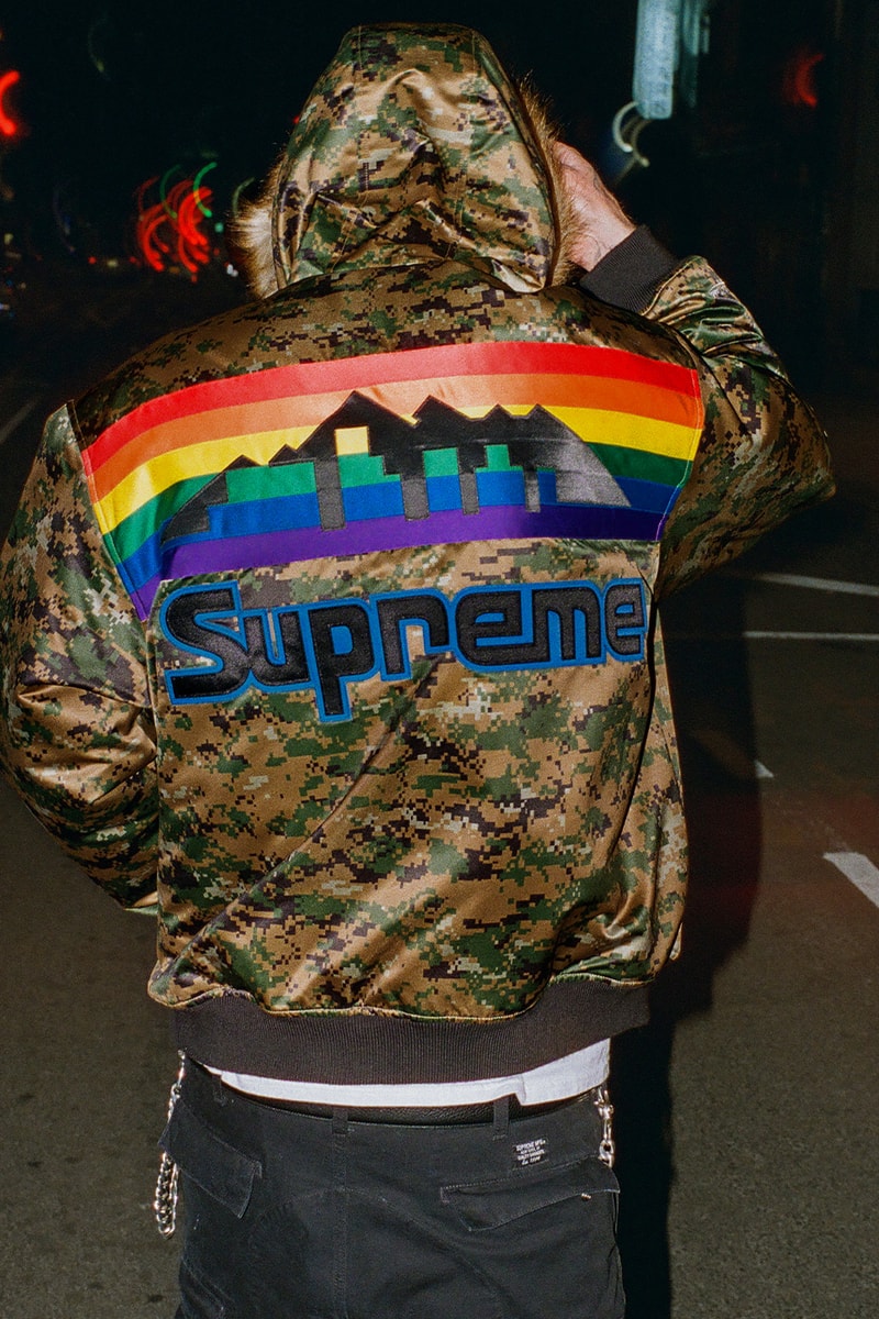 Mitchell & Ness x Supreme Spring 2026 Collaboration mlb nba Atlanta Braves, Houston Astros, Denver Nuggets and Washington Bullets Hooded Satin Varsity Jacket, Wool Varsity Jacket, Sweater, Basketball Jersey, Hooded Sweatshirt, Jean, Sweatpant, Denim Short, Basketball Short, New Era and Headband