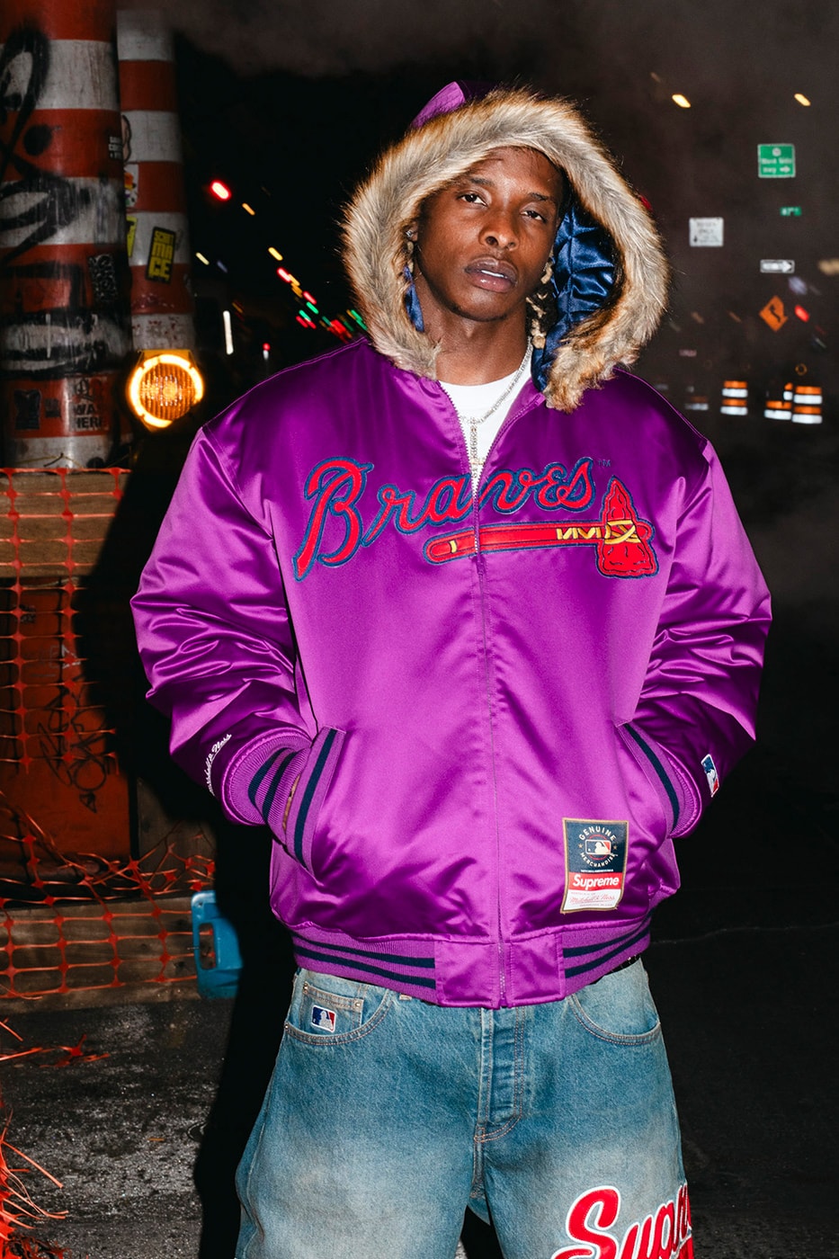 Mitchell & Ness x Supreme Spring 2026 Collaboration mlb nba Atlanta Braves, Houston Astros, Denver Nuggets and Washington Bullets Hooded Satin Varsity Jacket, Wool Varsity Jacket, Sweater, Basketball Jersey, Hooded Sweatshirt, Jean, Sweatpant, Denim Short, Basketball Short, New Era and Headband