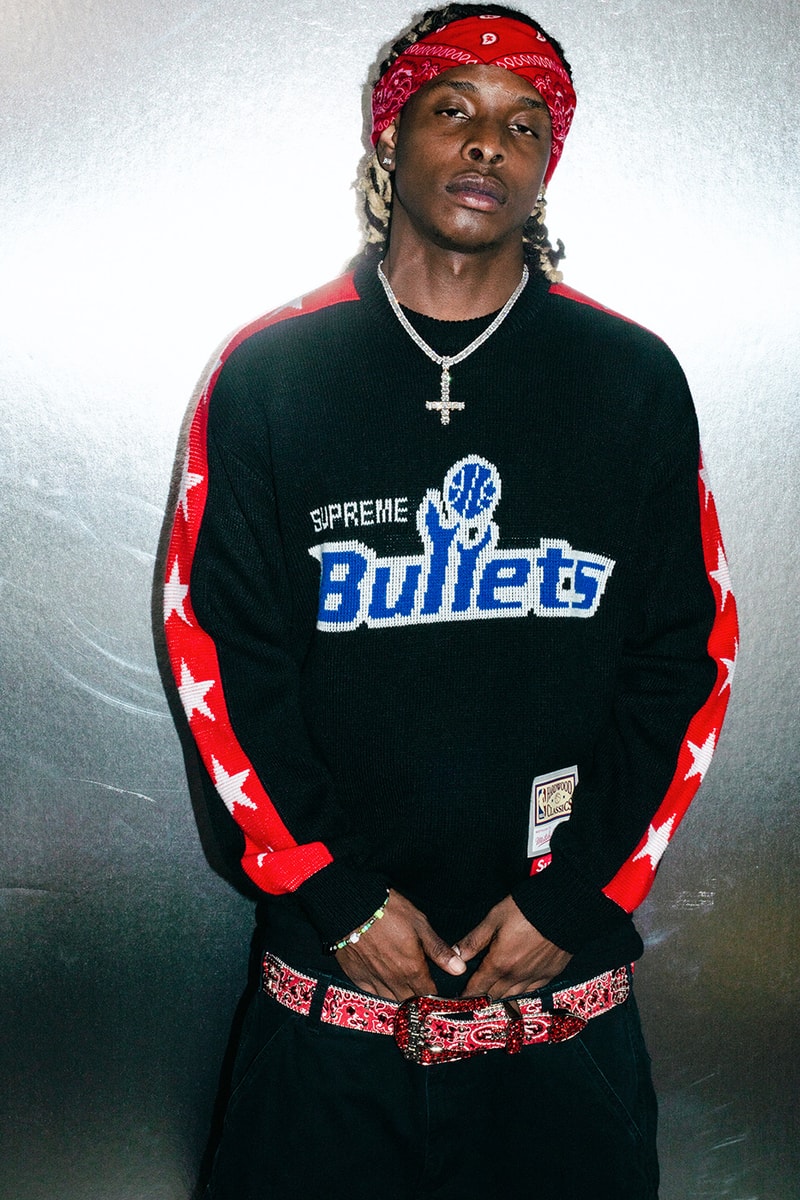 Mitchell & Ness x Supreme Spring 2026 Collaboration mlb nba Atlanta Braves, Houston Astros, Denver Nuggets and Washington Bullets Hooded Satin Varsity Jacket, Wool Varsity Jacket, Sweater, Basketball Jersey, Hooded Sweatshirt, Jean, Sweatpant, Denim Short, Basketball Short, New Era and Headband