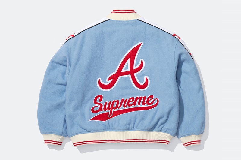 Mitchell & Ness x Supreme Spring 2026 Collaboration mlb nba Atlanta Braves, Houston Astros, Denver Nuggets and Washington Bullets Hooded Satin Varsity Jacket, Wool Varsity Jacket, Sweater, Basketball Jersey, Hooded Sweatshirt, Jean, Sweatpant, Denim Short, Basketball Short, New Era and Headband