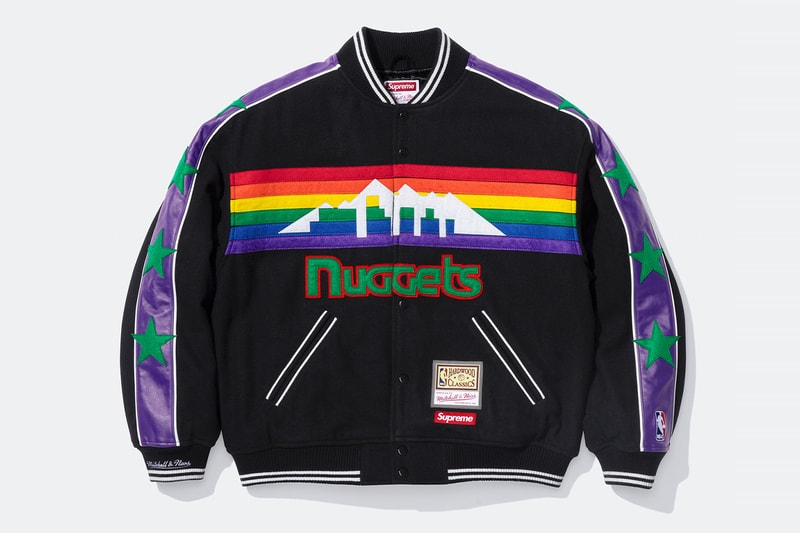Mitchell & Ness x Supreme Spring 2026 Collaboration mlb nba Atlanta Braves, Houston Astros, Denver Nuggets and Washington Bullets Hooded Satin Varsity Jacket, Wool Varsity Jacket, Sweater, Basketball Jersey, Hooded Sweatshirt, Jean, Sweatpant, Denim Short, Basketball Short, New Era and Headband