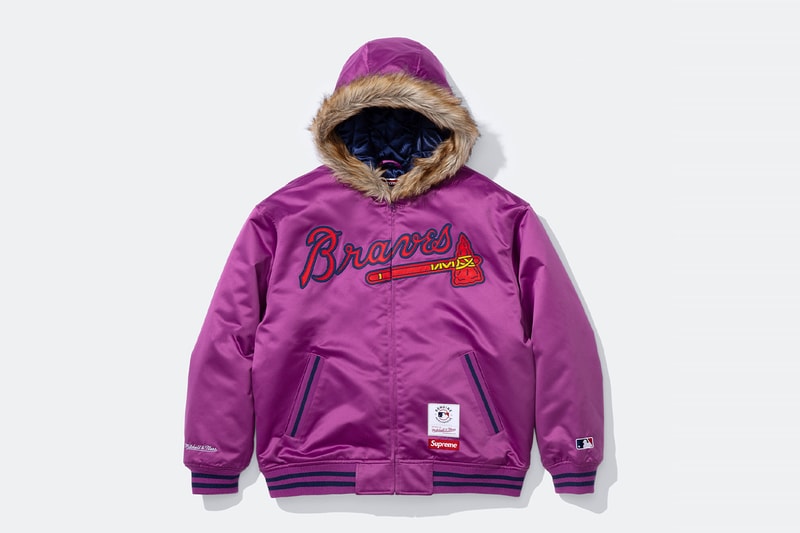 Mitchell & Ness x Supreme Spring 2026 Collaboration mlb nba Atlanta Braves, Houston Astros, Denver Nuggets and Washington Bullets Hooded Satin Varsity Jacket, Wool Varsity Jacket, Sweater, Basketball Jersey, Hooded Sweatshirt, Jean, Sweatpant, Denim Short, Basketball Short, New Era and Headband