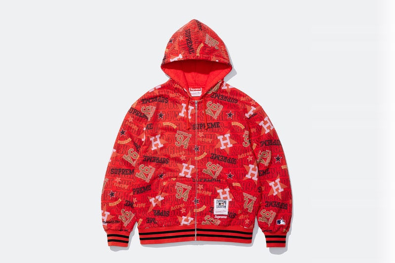 Mitchell & Ness x Supreme Spring 2026 Collaboration mlb nba Atlanta Braves, Houston Astros, Denver Nuggets and Washington Bullets Hooded Satin Varsity Jacket, Wool Varsity Jacket, Sweater, Basketball Jersey, Hooded Sweatshirt, Jean, Sweatpant, Denim Short, Basketball Short, New Era and Headband