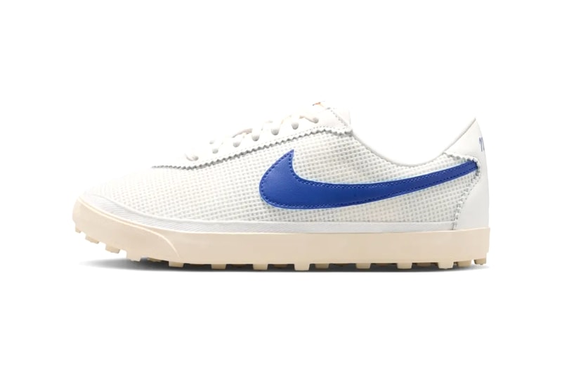 Nike Astrograbber in Sail, Old Royal, and Muslin colorway, side profile view showing classic 1974 football silhouette updated for lifestyle wear - detail view 4
