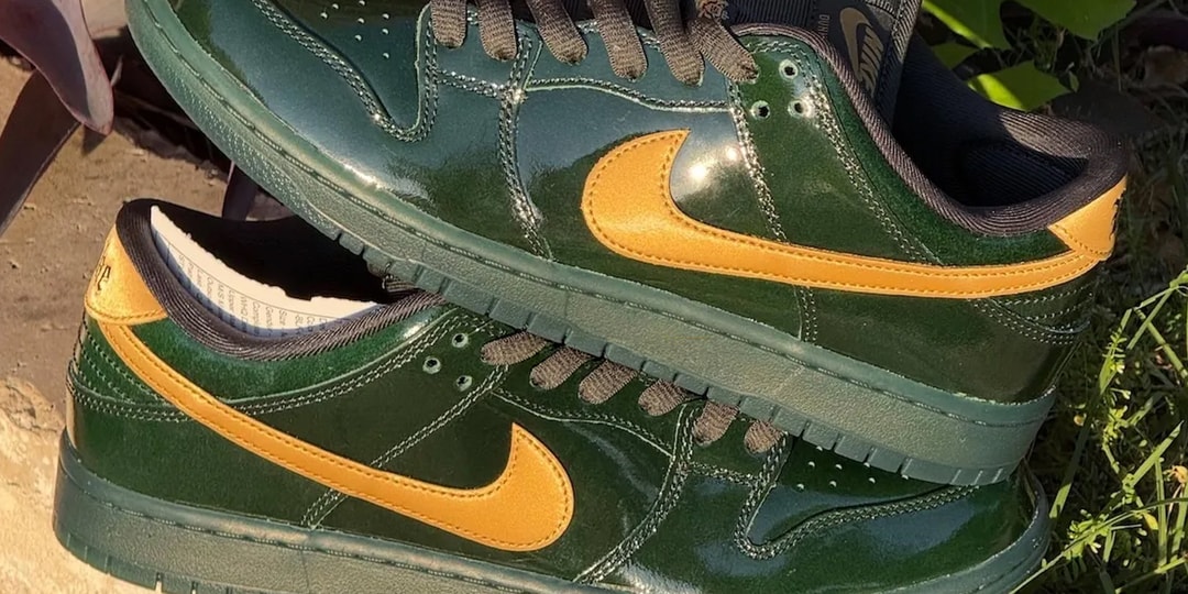Nike SB Dunk Low Shines in Green Patent and Metallic Gold