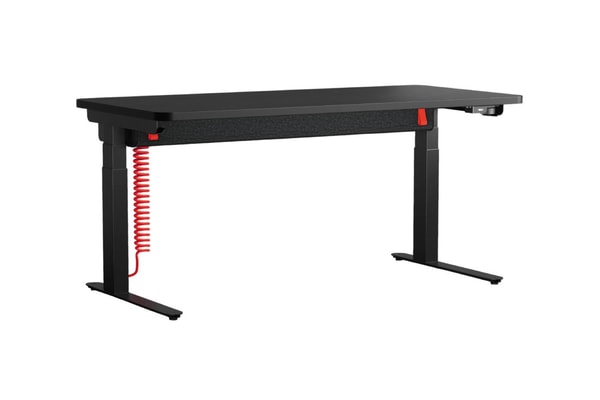 Herman Miller Coyl gaming standing desk with rotary height dial and red coiled power cable