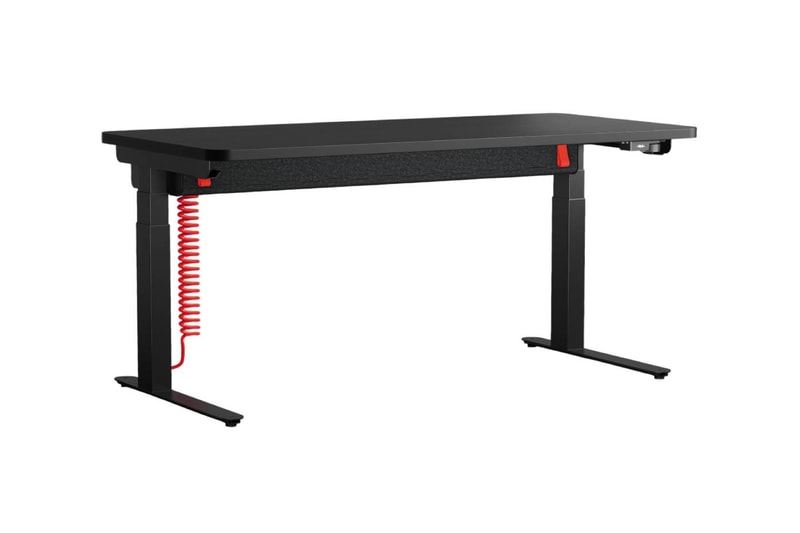 Herman Miller Coyl gaming standing desk with rotary height dial and red coiled power cable