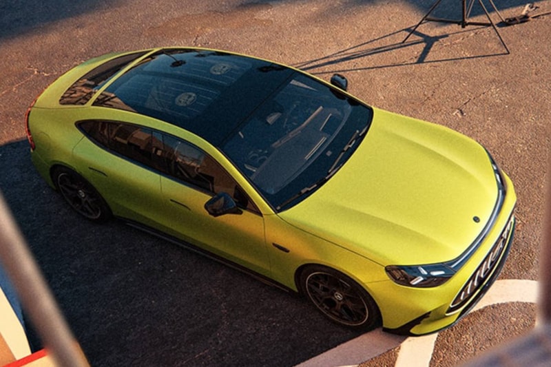 2027 Mercedes-AMG GT 4-Door Coupe GT63 all-electric flagship sedan in profile view