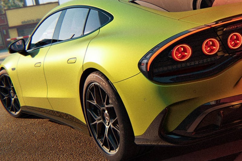 2027 Mercedes-AMG GT 4-Door Coupe GT63 all-electric flagship sedan in profile view