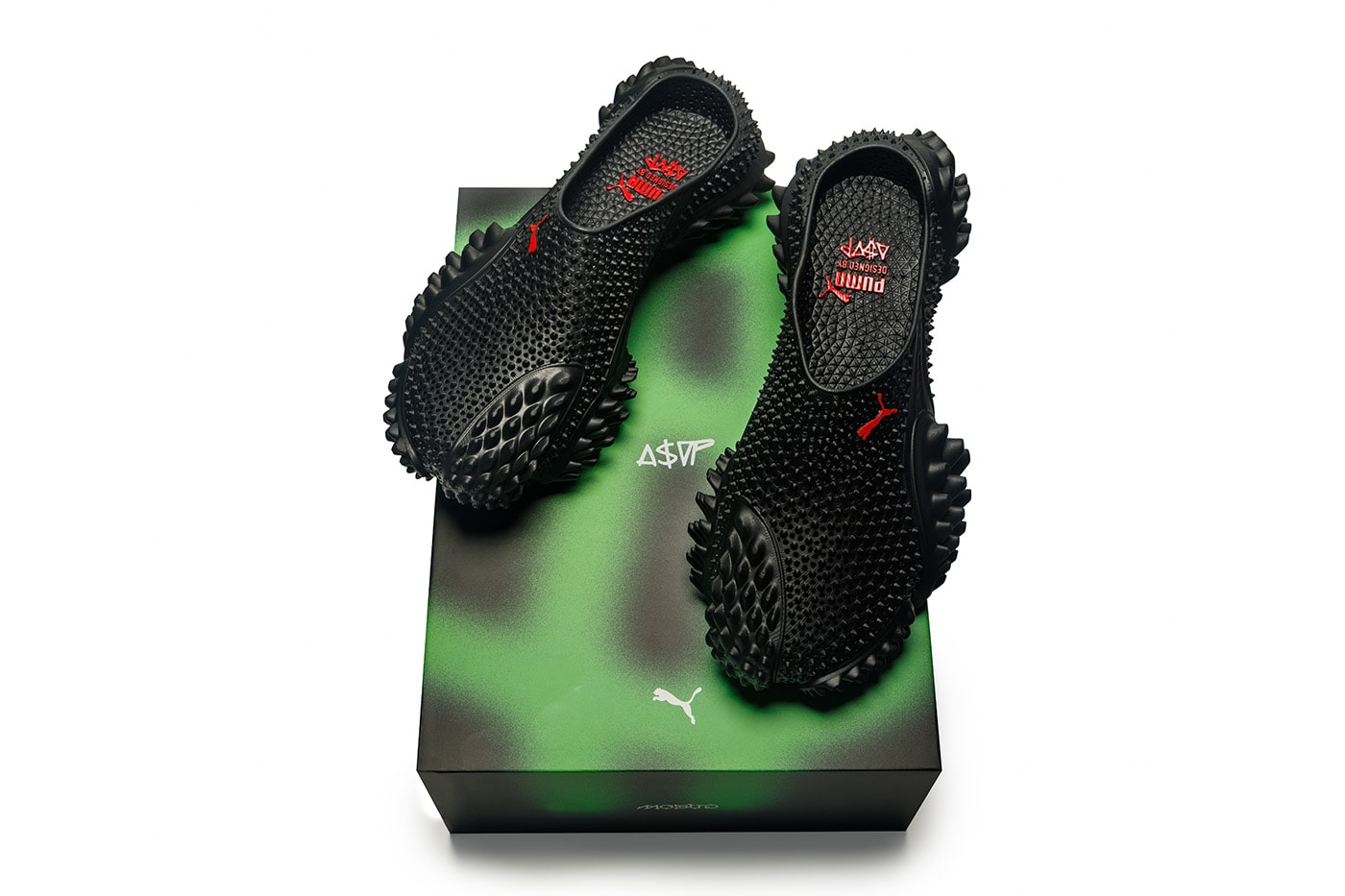 A$AP Rocky PUMA Mostro 3.D Mule “Black/Blue Glimmer” Puma Black/For All Time Red 408909-03 Blue Glimmer/New Navy-For All Time Red 408909-04 Release Info