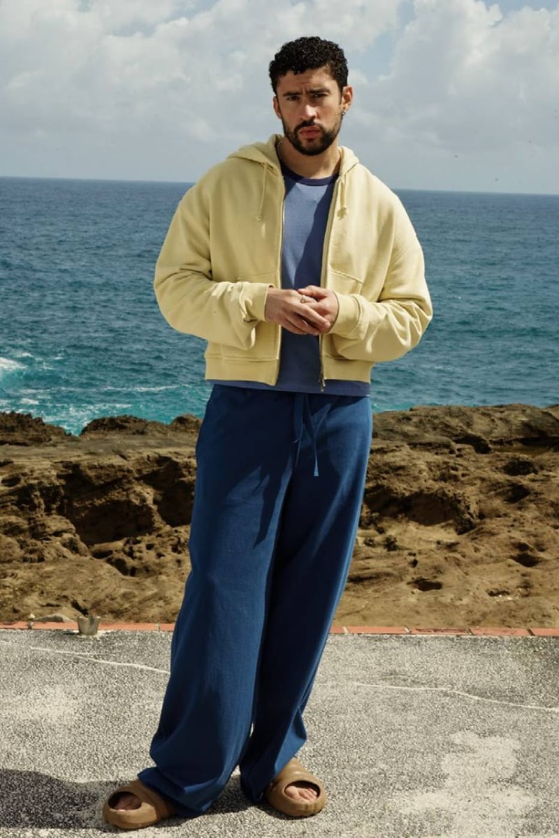 Bad Bunny wearing adidas Stone Slide and Heritage High silhouettes from BENITO ANTONIO x Zara campaign - detail view 3