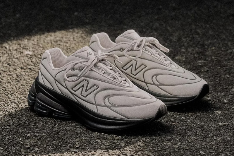 New Balance 5030 in Raincloud/Black Metallic colorway with debossed synthetic upper and metallic accents - detail view 4