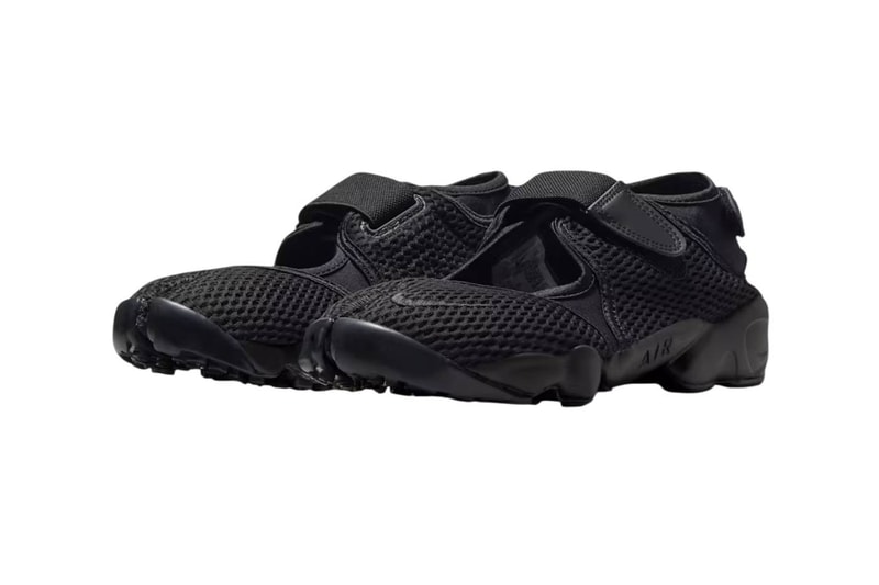 Nike Air Rift Mesh in Black/White/Black colorway, showing split-toe construction and mesh upper material - detail view 2