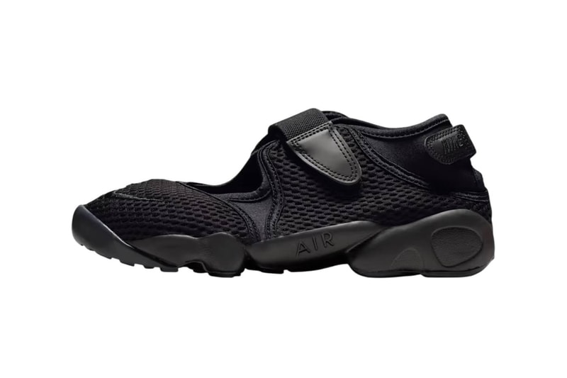 Nike Air Rift Mesh in Black/White/Black colorway, showing split-toe construction and mesh upper material - detail view 3