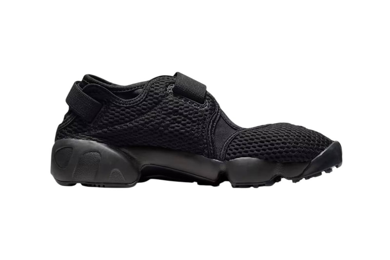 Nike Air Rift Mesh in Black/White/Black colorway, showing split-toe construction and mesh upper material - detail view 4