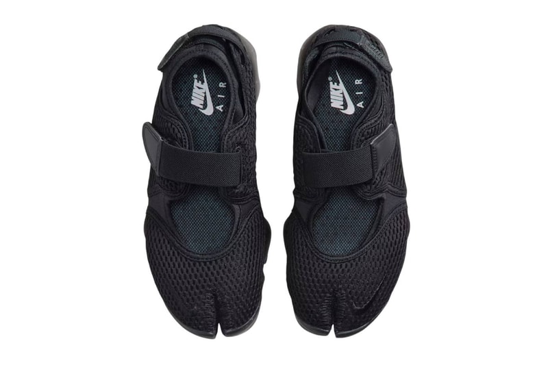 Nike Air Rift Mesh in Black/White/Black colorway, showing split-toe construction and mesh upper material - detail view 5