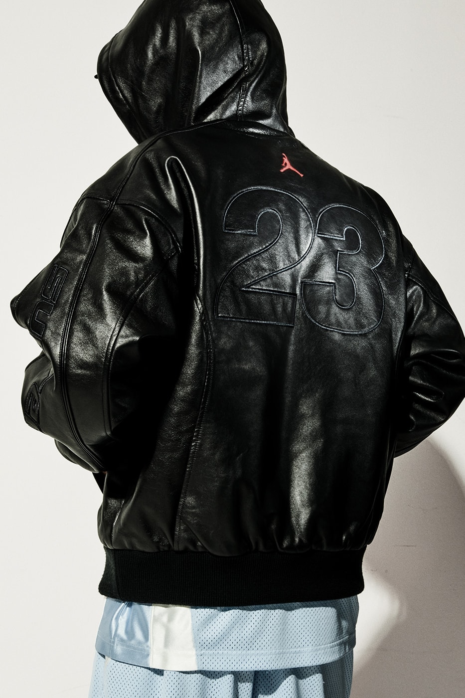 Jordan Brand x Supreme Spring 2026 Collaboration hooded leather jacket track pants zip up hooded sweatshirt basketball short jersey track jacket