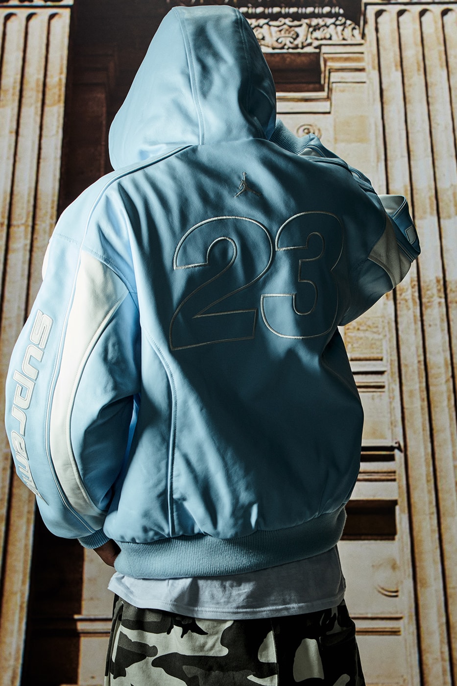 Jordan Brand x Supreme Spring 2026 Collaboration hooded leather jacket track pants zip up hooded sweatshirt basketball short jersey track jacket
