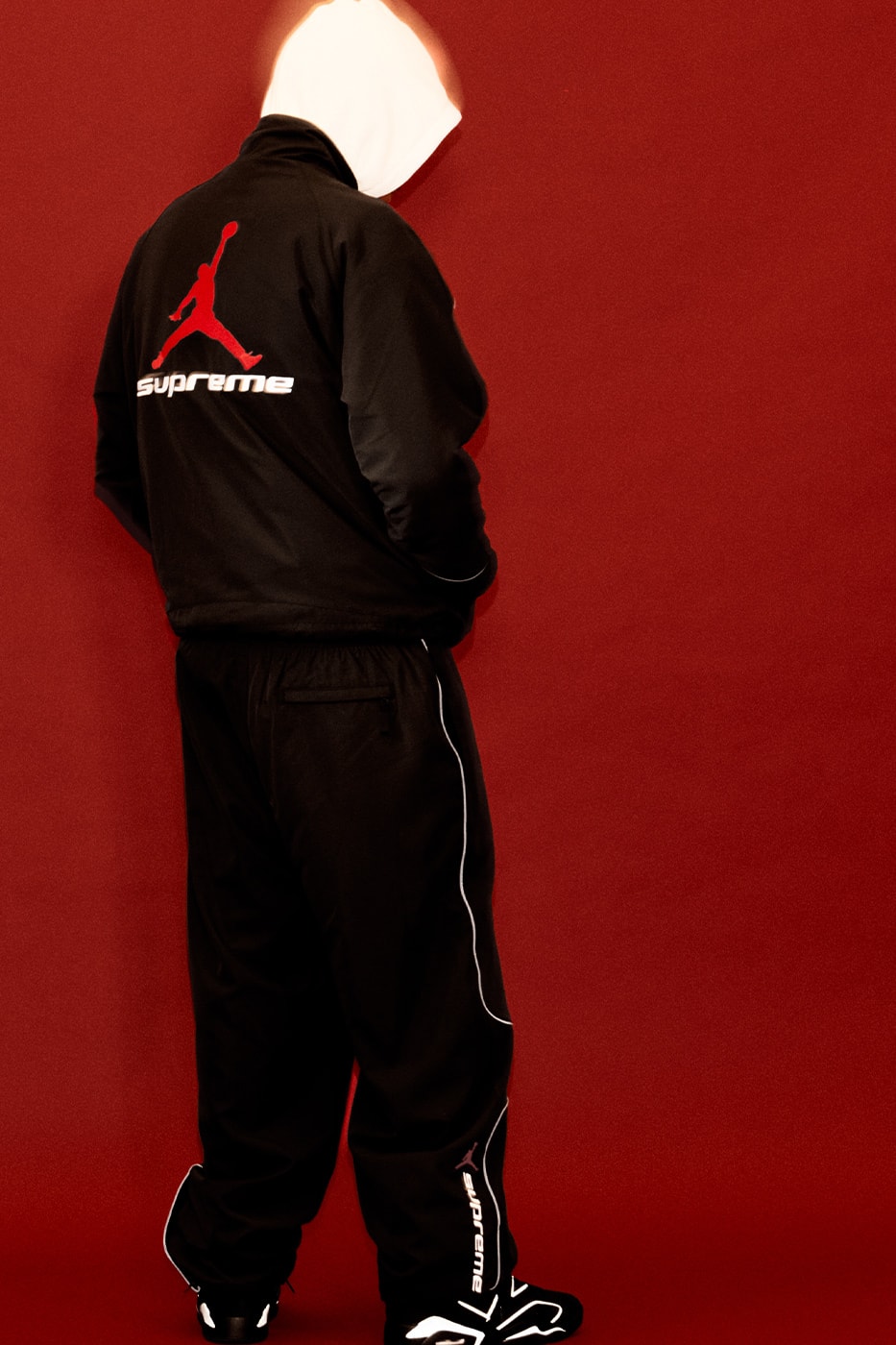 Jordan Brand x Supreme Spring 2026 Collaboration hooded leather jacket track pants zip up hooded sweatshirt basketball short jersey track jacket