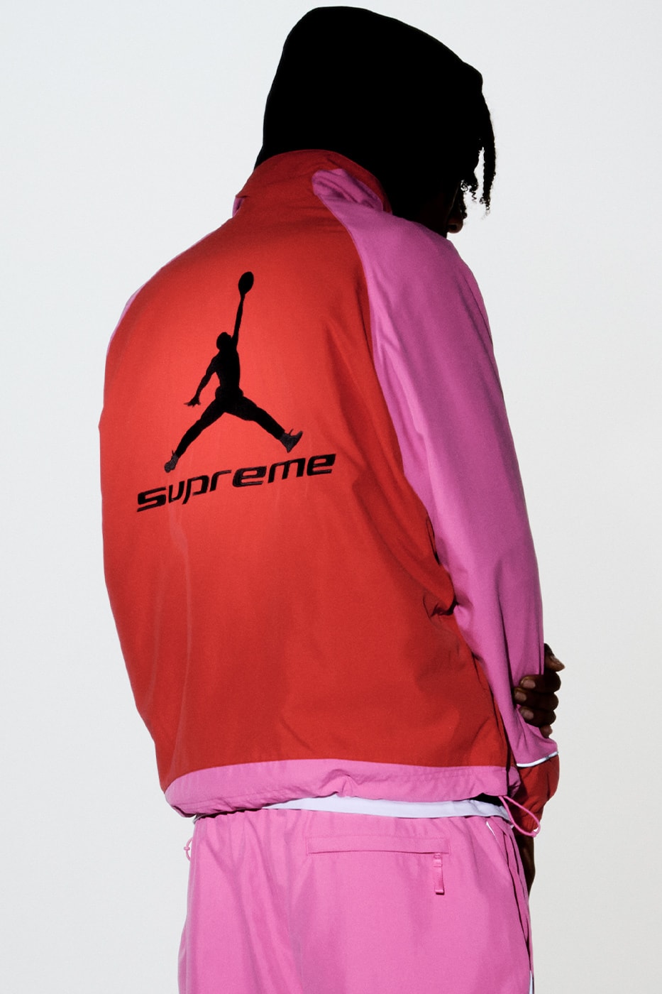 Jordan Brand x Supreme Spring 2026 Collaboration hooded leather jacket track pants zip up hooded sweatshirt basketball short jersey track jacket
