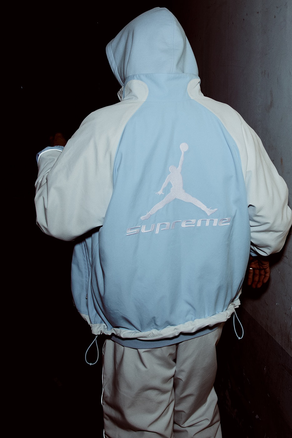 Jordan Brand x Supreme Spring 2026 Collaboration hooded leather jacket track pants zip up hooded sweatshirt basketball short jersey track jacket