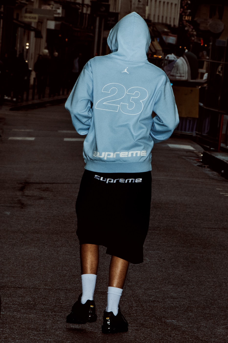 Jordan Brand x Supreme Spring 2026 Collaboration hooded leather jacket track pants zip up hooded sweatshirt basketball short jersey track jacket