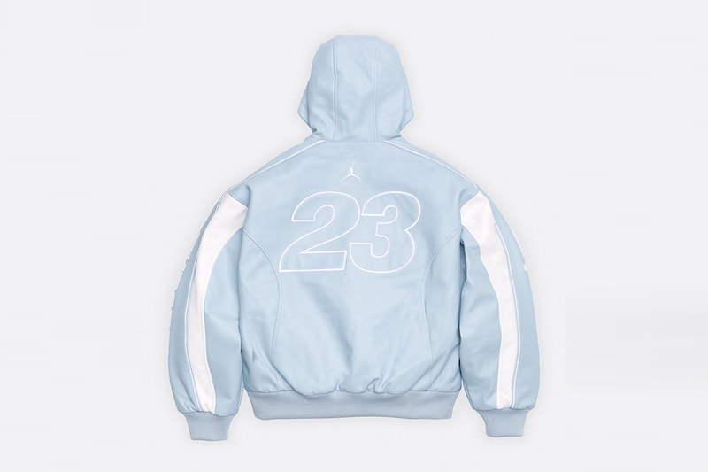 Jordan Brand x Supreme Spring 2026 Collaboration hooded leather jacket track pants zip up hooded sweatshirt basketball short jersey track jacket