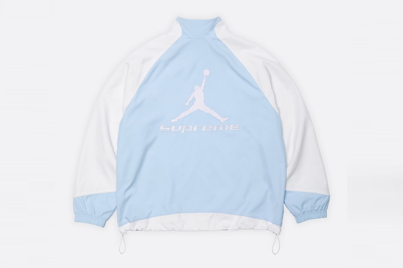 Jordan Brand x Supreme Spring 2026 Collaboration hooded leather jacket track pants zip up hooded sweatshirt basketball short jersey track jacket