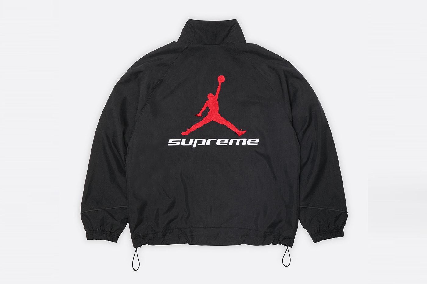 Jordan Brand x Supreme Spring 2026 Collaboration hooded leather jacket track pants zip up hooded sweatshirt basketball short jersey track jacket
