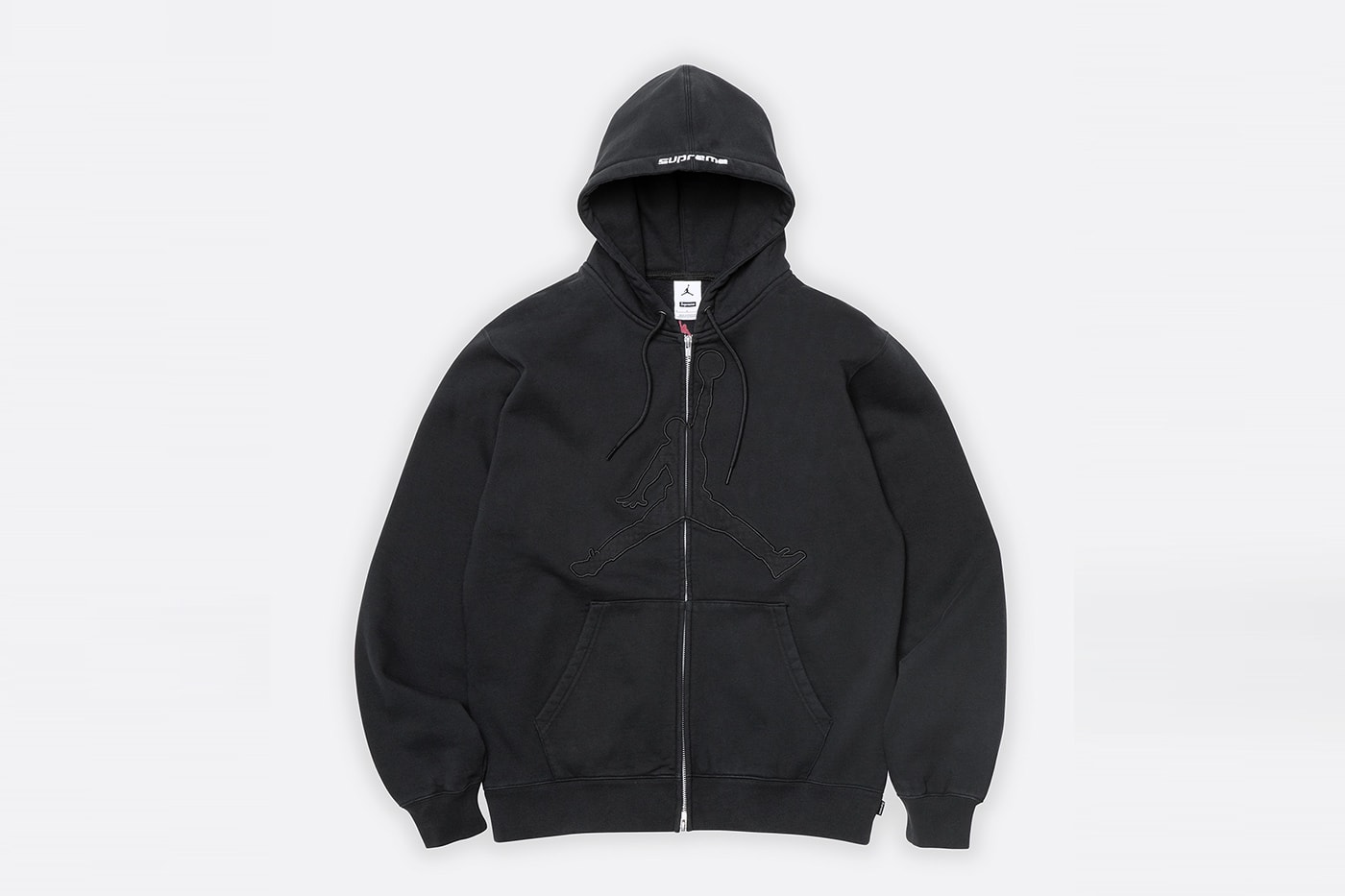Jordan Brand x Supreme Spring 2026 Collaboration hooded leather jacket track pants zip up hooded sweatshirt basketball short jersey track jacket
