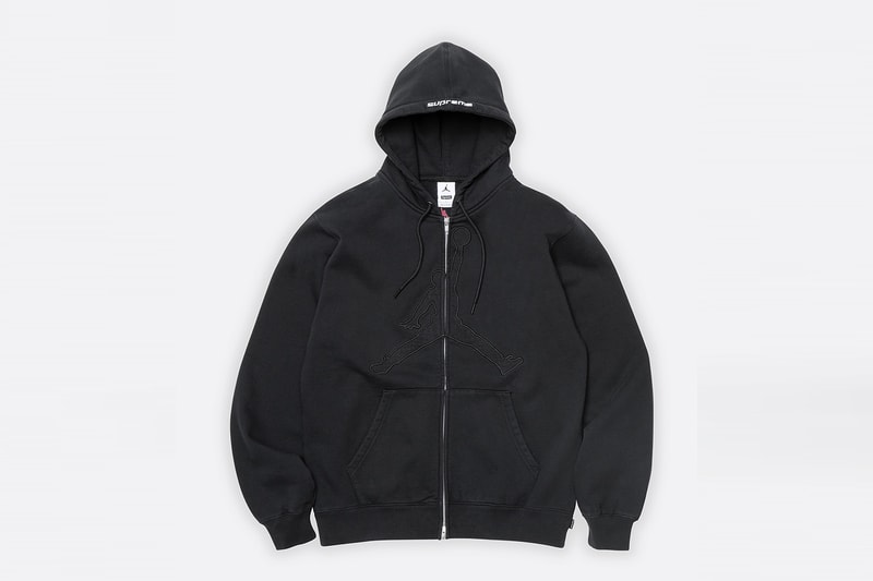 Jordan Brand x Supreme Spring 2026 Collaboration hooded leather jacket track pants zip up hooded sweatshirt basketball short jersey track jacket