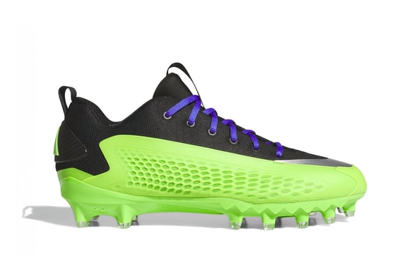 adidas Anthony Edwards 1 Low Cleat "Atlanta Vikings" KK3085 Core Black/Semi Solar Green-Solar Purple soccer football shoe nba minnesota timberwolves