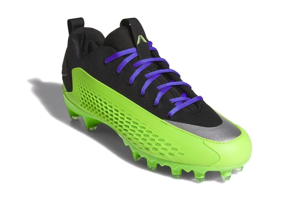 adidas Anthony Edwards 1 Low Cleat "Atlanta Vikings" KK3085 Core Black/Semi Solar Green-Solar Purple soccer football shoe nba minnesota timberwolves