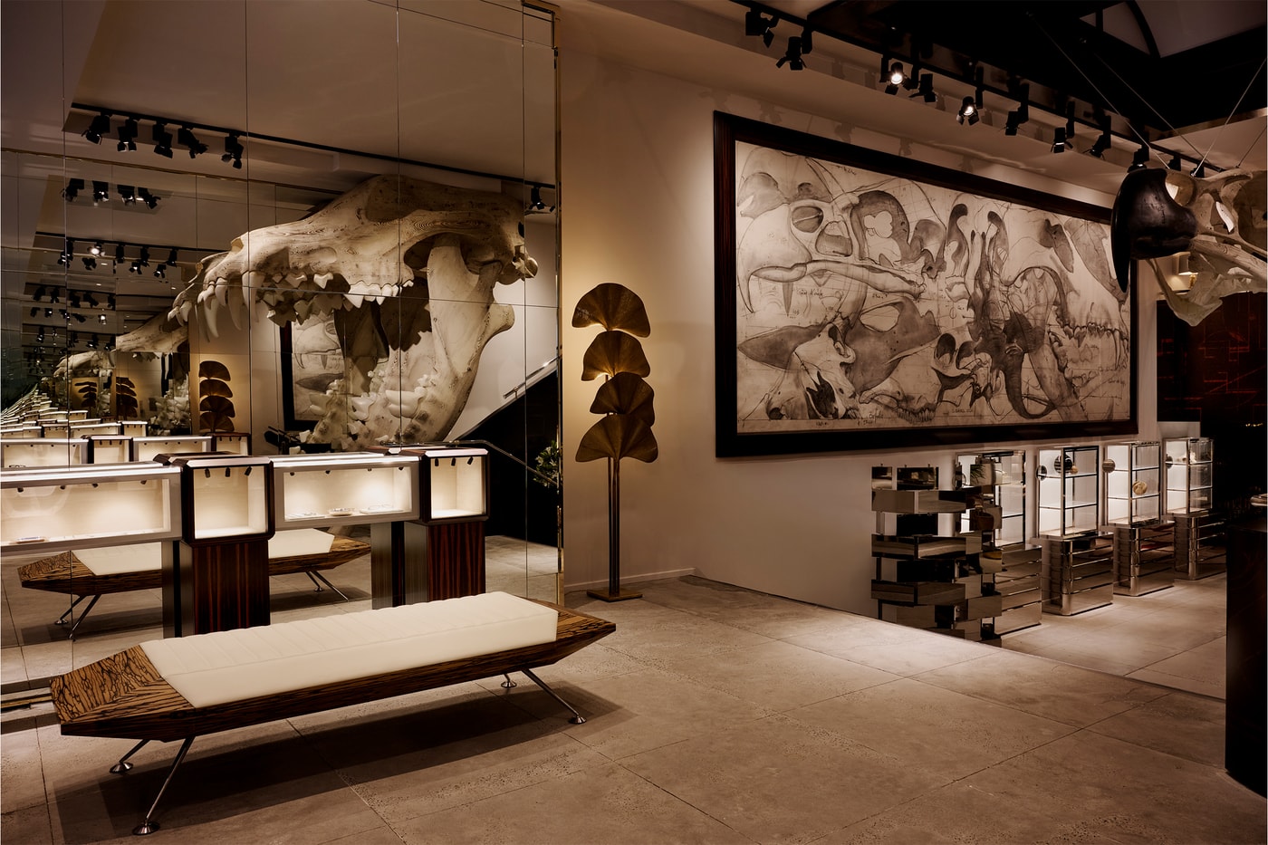 JMM gallery mezzanine level with jewelry and Editions Speciales display