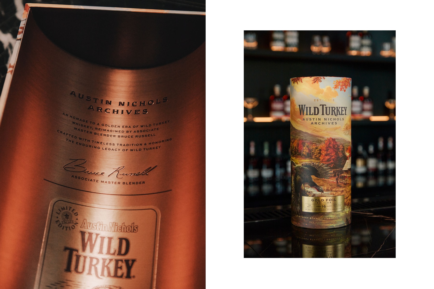 unboxing wild turkey gold foil edition bourbon whisky kentucky  16 year 120 proof packaging box canister austin nichols archives collection heritage blend cheesy gold foil 