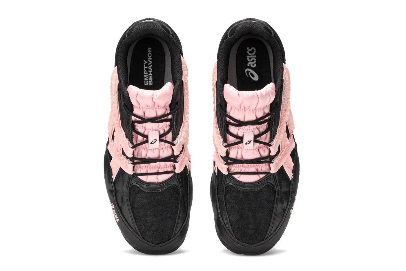 Empty Behavior x ASICS Hypersync Black Breeze medial view showing synthetic leather overlays and open-weave mesh