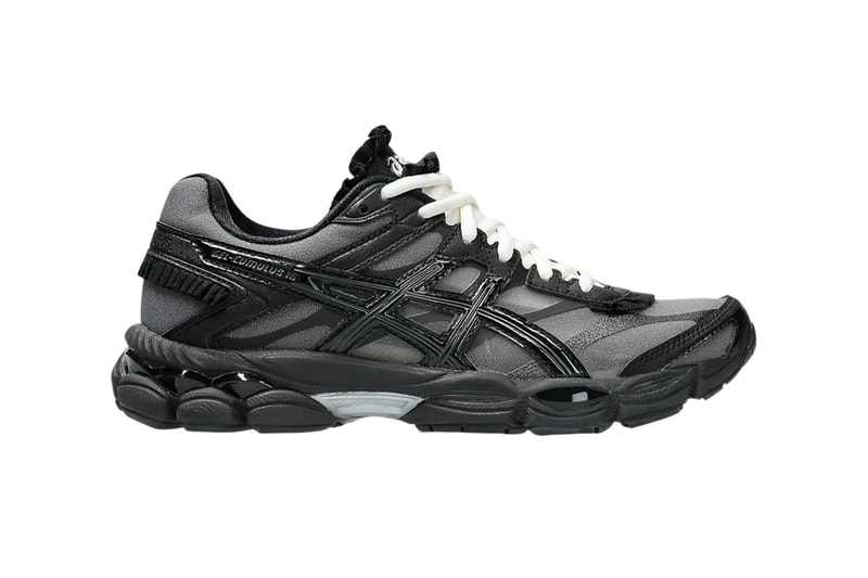 Griff x ASICS GEL-Cumulus 16 black and metallic grey sneaker with ruffled detailing and white tongue - detail view 2